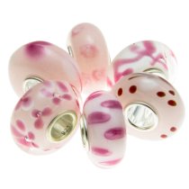 6pcs Sterling Silver Assorted Pink Rose White Heart Love Flower Murano Bundle Glass Bead for European Charm Bracelets