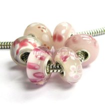 6pcs Sterling Silver Assorted Pink Rose White Heart Love Flower Murano Bundle Glass Bead for European Charm Bracelets