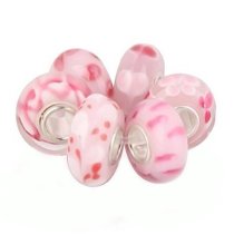 6pcs Sterling Silver Assorted Pink Rose White Heart Love Flower Murano Bundle Glass Bead for European Charm Bracelets