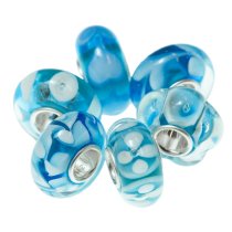 6pcs Sterling Silver Assorted AQUAMARINE Light Blue White Murano Bundle Glass Bead for European Charm Bracelets