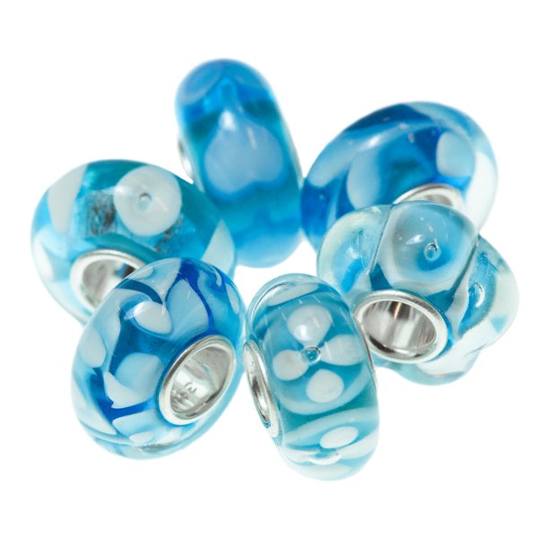 6pcs Sterling Silver Assorted AQUAMARINE Light Blue White Murano Bundle Glass Bead for European Charm Bracelets