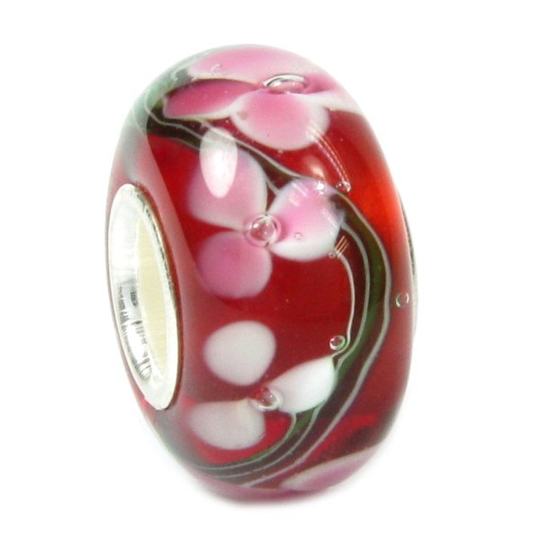 Sterling Silver Murano Flower Red Glass Bead for European Charm Bracelets 13mm