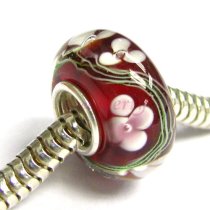 Sterling Silver Murano Flower Red Glass Bead for European Charm Bracelets 13mm
