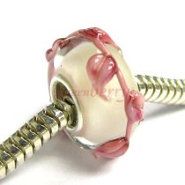 Sterling Silver Murano Pink ROSE Glass Leaf Tree of Life Bead for Pandora Troll Chamilia Biagi European Charm Bracelets