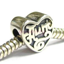 Sterling Silver Heart Love Aunt Bead for Pandora Troll Chamilia Biagi European Charm Bracelets