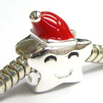 Sterling Silver Shiny Star Red Hat Enamel Bead for Pandora Troll Chamilia Biagi European Charm Bracelets