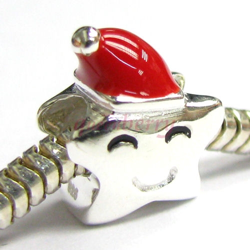 Sterling Silver Shiny Star Red Hat Enamel Bead for Pandora Troll Chamilia Biagi European Charm Bracelets