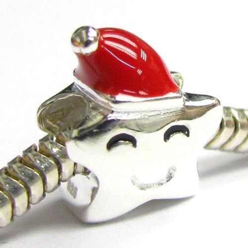 Sterling Silver Twinkle Shiny Smile Star Red Hat Bead F/ European Charm Bracelet