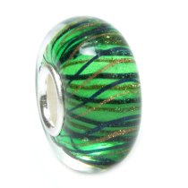 Sterling Silver Murano Flower Green Gold Glass Bead for Pandora Troll Chamilia Troll European Charm Bracelets