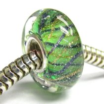 Sterling Silver Murano Flower Green Gold Glass Bead for Pandora Troll Chamilia Troll European Charm Bracelets