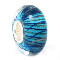 Sterling Silver Murano Stripe Wave Blue Gold Glass Bead for Pandora Troll Chamilia Biagi European Charm Bracelets