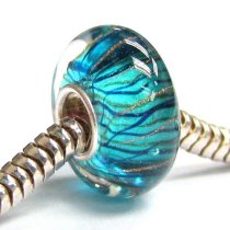 Sterling Silver Murano Stripe Wave Blue Gold Glass Bead for Pandora Troll Chamilia Biagi European Charm Bracelets