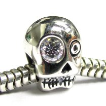 Sterling Silver skeleton Skull CZ Bead for Pandora Troll Chamilia Biagi European Charm Bracelets