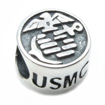 Sterling Silver USMC US Marine Corps Bead for Pandora Troll Chamilia Biagi European Charm Bracelets