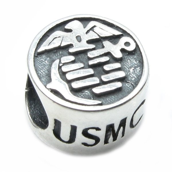 Sterling Silver USMC US Marine Corps Bead for Pandora Troll Chamilia Biagi European Charm Bracelets