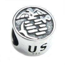 Sterling Silver USMC US Marine Corps Bead for Pandora Troll Chamilia Biagi European Charm Bracelets