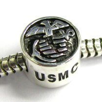 Sterling Silver USMC US Marine Corps Bead for Pandora Troll Chamilia Biagi European Charm Bracelets