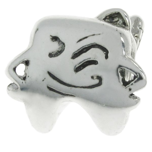 Sterling Silver Dentist Winking Smily Strong Tooth w/ Brush Bead for Pandora Troll Chamilia Biagi European Charm Bracelets