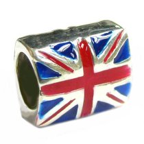 Sterling Silver UK / United Kingdom / British Flag Blue Red Enamel Bead for Pandora Troll Chamilia Biagi European Charm Bracelets
