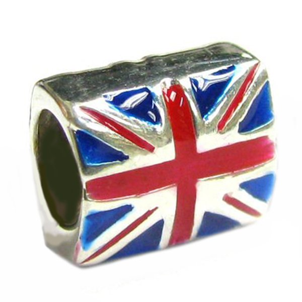 Sterling Silver UK / United Kingdom / British Flag Blue Red Enamel Bead for Pandora Troll Chamilia Biagi European Charm Bracelets