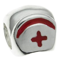Sterling Silver Red Color Cross Nurse Hat Enamel Bead for Pandora Troll Chamilia Biagi European Charm Bracelets