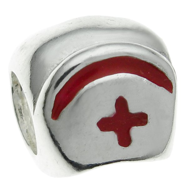Sterling Silver Red Color Cross Nurse Hat Enamel Bead for Pandora Troll Chamilia Biagi European Charm Bracelets