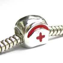 Sterling Silver Red Color Cross Nurse Hat Enamel Bead for Pandora Troll Chamilia Biagi European Charm Bracelets
