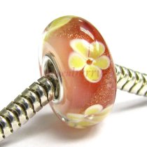 Sterling Silver Murano Flower Red Yellow Gold Glass Bead for Pandora Troll Chamilia Biagi European Charm Bracelets 14mm
