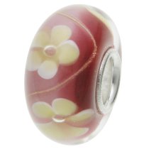 Queenberry Sterling Silver Flower Red Yellow Gold Glass Bead Charm for European Charm Bracelets 14mm