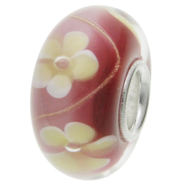 Queenberry Sterling Silver Flower Red Yellow Gold Glass Bead Charm for European Charm Bracelets 14mm
