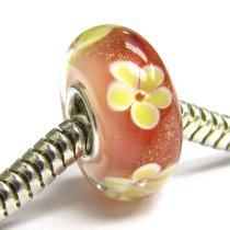 Sterling Silver Murano Flower Red Yellow Gold Glass Bead for Pandora Troll Chamilia Biagi European Charm Bracelets 14mm