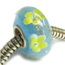 Sterling Silver Murano Flower Light blue Turquoise Gold Glass Bead for Pandora Troll Chamilia Biagi European Charm Bracelets