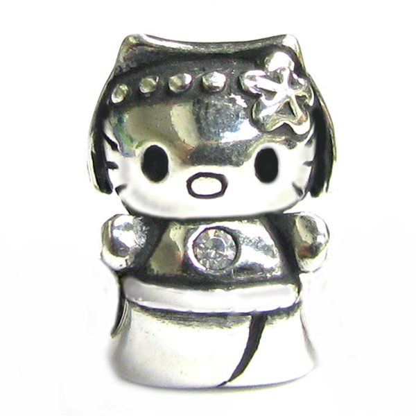 Sterling Silver Kitty cat Clear CZ Bead for Pandor Troll Chamilia Biagi European Charm Bracelets