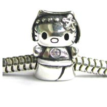 Sterling Silver Kitty cat Clear CZ Bead for Pandor Troll Chamilia Biagi European Charm Bracelets