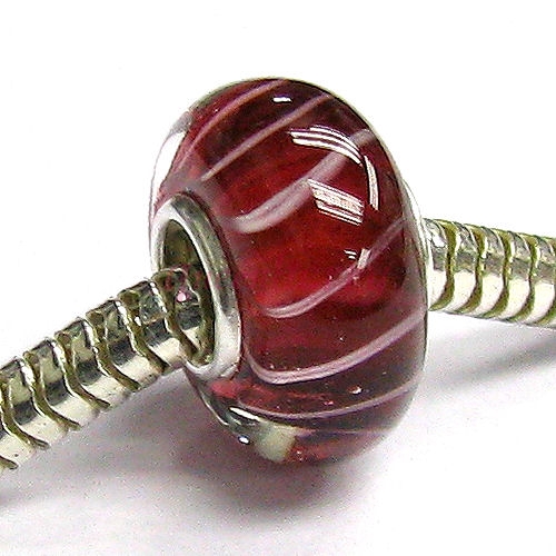 Sterling Silver Murano Siam Read Stripe Glass Bead for Pandora Troll Chamilia Biagi European Charm Bracelets 12.5mm