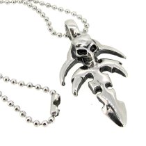 316L Stainless Steel Round Ball Chain Necklace 2mm with Skull Cross Pendant 20″