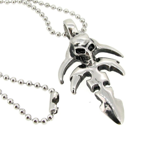 316L Stainless Steel Round Ball Chain Necklace 2mm with Skull Cross Pendant 20"