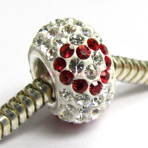 Sterling Silver ROUND Love Bead Clear Red Heart Ferido Crystals for Pandora Troll Chamilia Biagi European Charm Bracelet