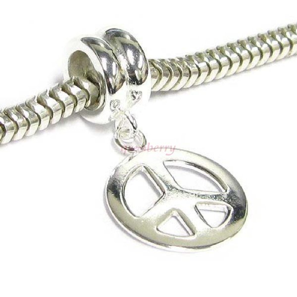 Sterling Silver Peace Dangle Bead Pendant for Pandora Troll Chamilia Biagi European Charm Bracelets