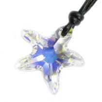 Swarovski Crystal Clear AB Star Fish pendant 20mm Black leather 1mm Necklace 14″ 16″ 18″ 20″ 22″ 24″ Adjustable