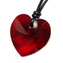 Swarovski Elements Crystal Siam Red Love Heart Pendant Adjustable Waxed Cotton Choker Necklace