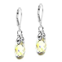 Sterling Shiny Butterfly Teardrop Briolette Swarovski Crystal Clear AB Dangle Leverback Earrings