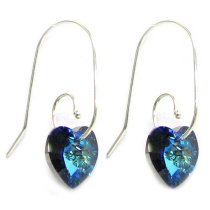 Love Bermuda Blue Heart Sterling Silver Dangle Earrings Swirl Hooks Made with Swarovski Elements Crystals