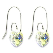 Swarovski Crystal Love Clear AB Heart Sterling Silver Dangle Earrings Swirl Hook