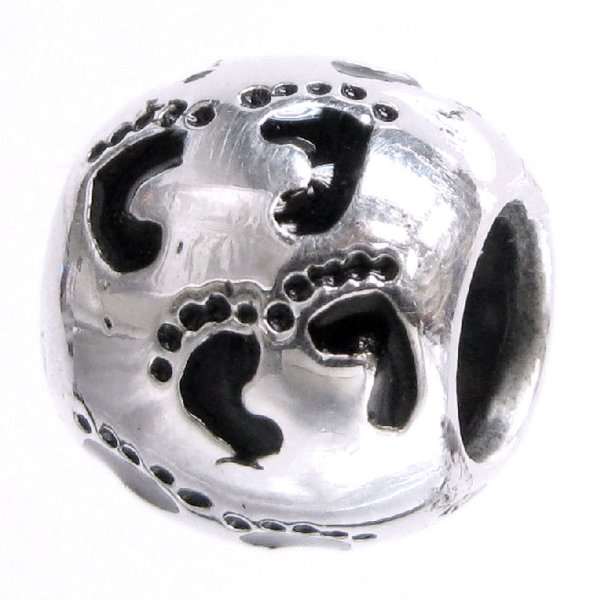 Sterling Silver Family Dad Mom Baby Footprint Bead for European Charm Bracelets