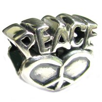 Sterling Silver Peace and Heart Love Screw / Threaded Bead for European Charm Bracelets