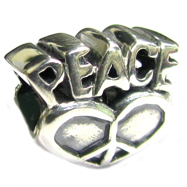Sterling Silver Peace and Heart Love Screw / Threaded Bead for European Charm Bracelets