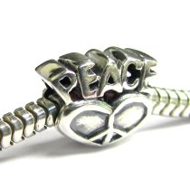 Sterling Silver Peace and Heart Love Screw / Threaded Bead for European Charm Bracelets