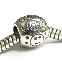 Sterling Silver Don't Worry Be Happy Smily Face Bead for European Charm Bracelets