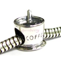Sterling Silver Coffee Cup w/ Stirring Spoon Bead for European Charm Bracelets